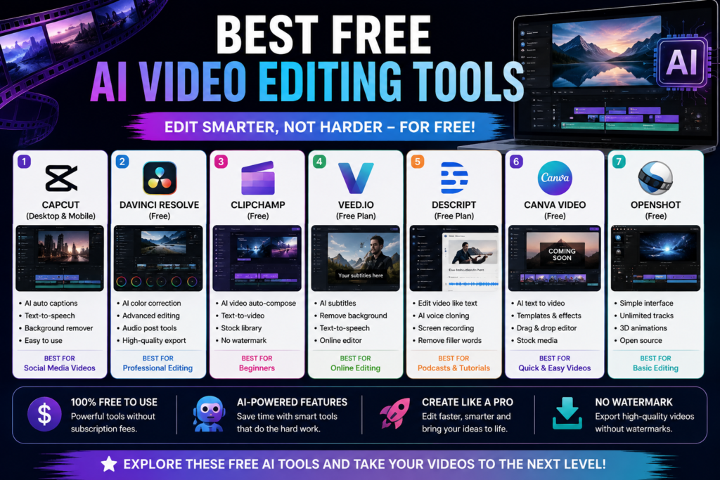 Best free AI video editing tools